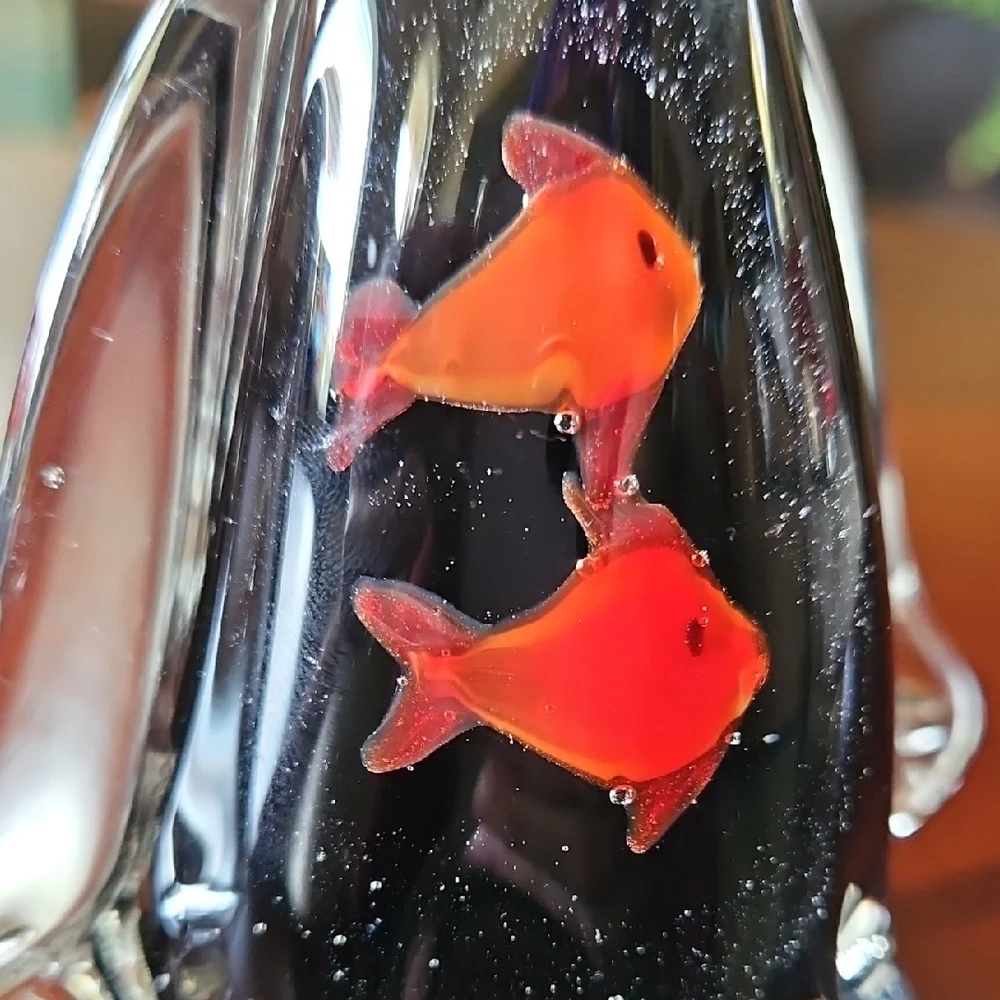 Vintage Handblown Murano Style Art Glass Penguin Aquarium Sculpture